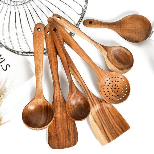 Teak Wood Cooking Utensil Set – Spoon, Ladle, Turner & Skimmer