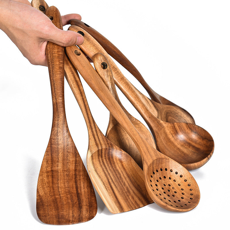 Teak Wood Cooking Utensil Set – Spoon, Ladle, Turner & Skimmer