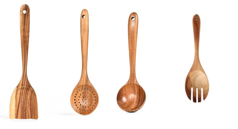 Teak Wood Cooking Utensil Set – Spoon, Ladle, Turner & Skimmer