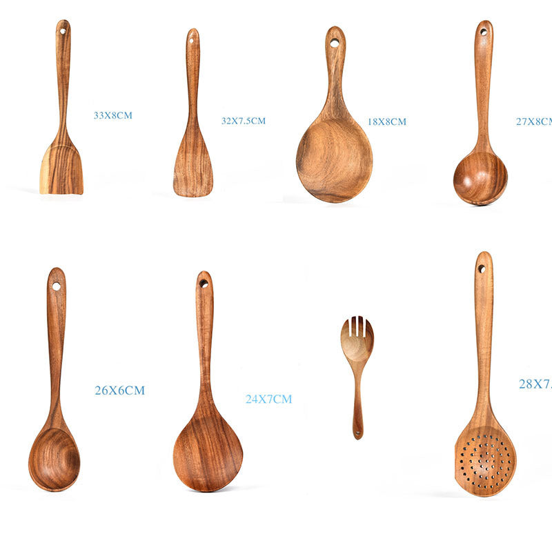 Teak Wood Cooking Utensil Set – Spoon, Ladle, Turner & Skimmer