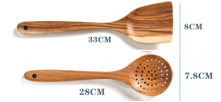 Teak Wood Cooking Utensil Set – Spoon, Ladle, Turner & Skimmer